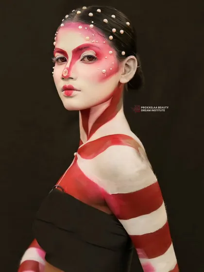 The look extends down the arm, creating a complete character. This is perfect for themed parties or artistic performances.