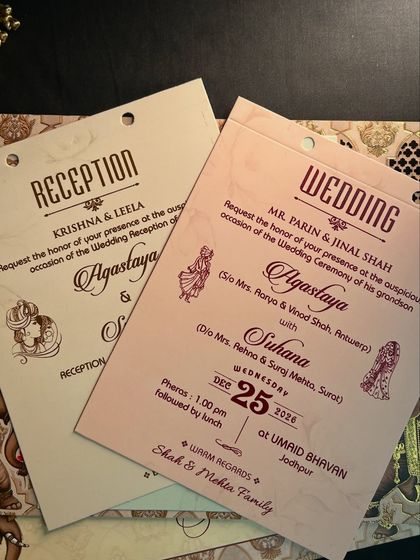 A pair of wedding and reception inserts with a clean, classic layout, designed to be easily readable and elegant.