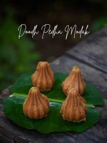 These are my Doodh Peda Modaks. They have a rich, milky flavour and a melt-in-your-mouth texture that is simply divine.