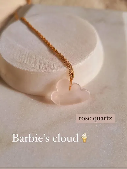 "Barbie's cloud," my rose quartz pendant, is perfect for attracting love and healing relationships. Its soft energy is a reminder to be gentle with yourself and others.