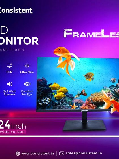 This 24-inch frameless LED monitor is designed for modern workspaces and is compatible with Windows 11. It features a Full HD display, low power consumption, and built-in speakers, all in an ultra-slim package.