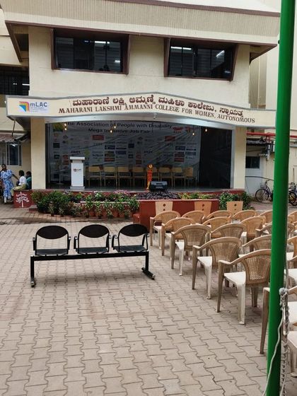 The setup for the inclusive job fair at Maharani Lakshmi Ammanni College for Women, where our volunteers assisted throughout the day.