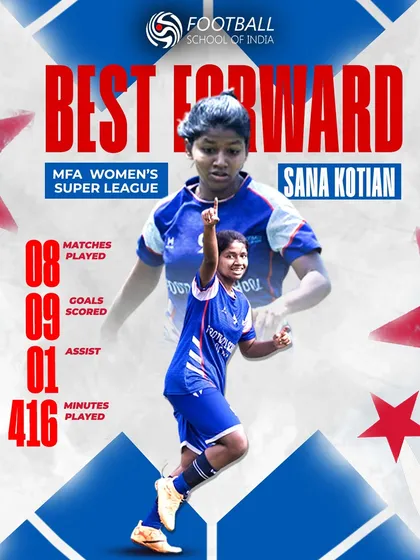 Congratulations to Sana Kotian for winning the Best Forward award in the MFA Women's Super League with 9 goals in 8 matches.