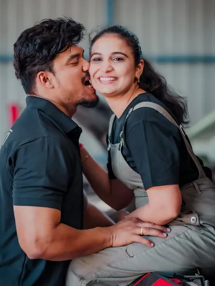 Your love story is unique, and your pre-wedding shoot can be too. This couple wanted something different, so we created this playful and fun session in a car garage, showing that romance can be found anywhere.