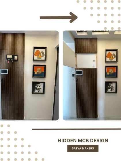 A clever design solution for hiding an MCB panel within a decorative fluted wood panel, ensuring functionality without compromising on style.