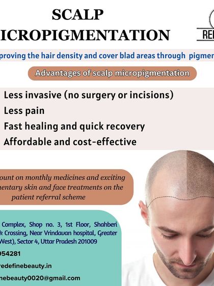 Scalp Micropigmentation is a non-surgical solution for creating the illusion of hair density. This graphic explains its advantages, such as being less invasive and having a quick recovery, making it a great option for covering bald areas.