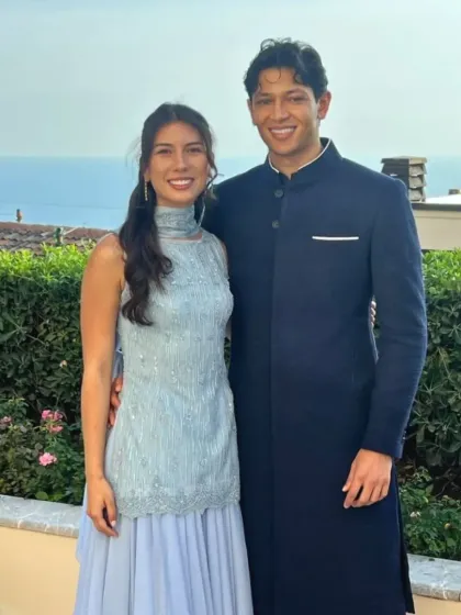 For the younger members of the family, we selected a beautiful powder blue sharara by Shantanu & Nikhil and a sharp blue sherwani from Rajesh Pratap Singh, complementing the family's overall aesthetic.