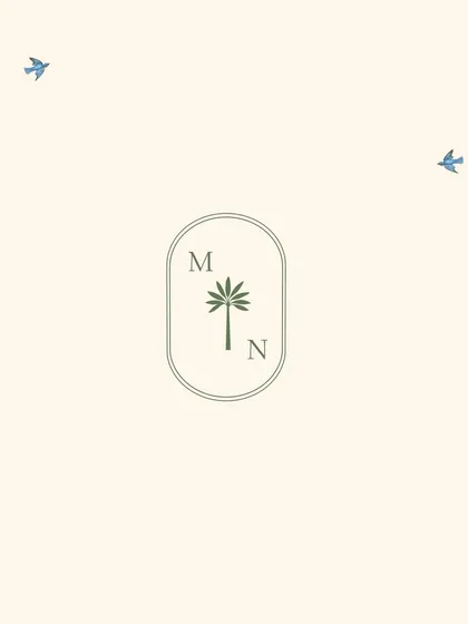The custom wedding logo I designed for the Jaipur celebration, featuring the couple's initials and a palm tree motif. This monogram was the starting point for the entire stationery suite, appearing first in the animated invite.