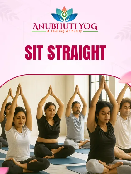 A group of students practicing a seated pose with hands in Anjali Mudra overhead. This posture helps improve posture and focus, and practicing it together creates a unified energy in the class.