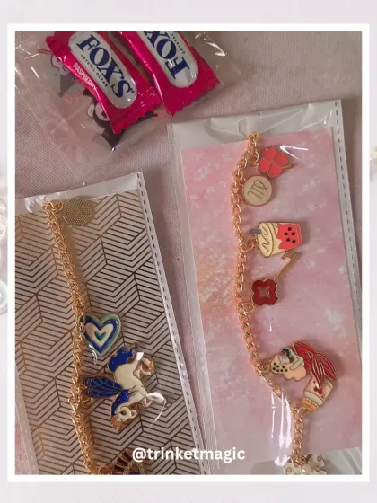 Here are two custom bracelets, beautifully packaged and ready to be shipped. I always add a little sweet treat to make unboxing your order extra special.