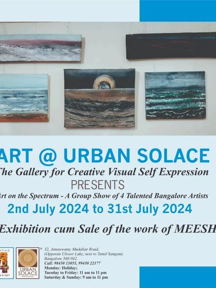 A poster for 'Art on the Spectrum', a group show featuring the work of four talented Bangalore artists, including Meesh.