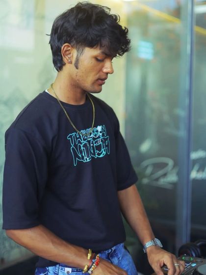 A close-up portrait of me in the zone during a daytime gig.