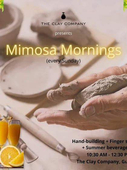 Introducing our Mimosa Mornings, a perfect Sunday plan. We combine the therapeutic art of hand-building pottery with refreshing mimosas and tasty finger snacks for a relaxed and bubbly creative session.