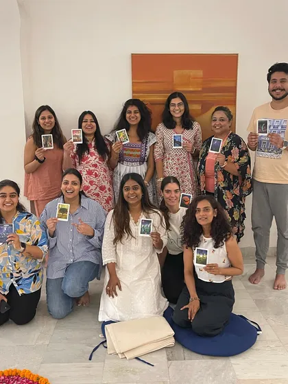 The smiling faces of our community after a full moon workshop. These gatherings are a source of deep connection, learning, and shared joy.