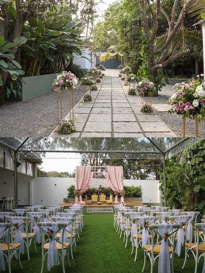 Explore the charm of The Backyard by FHC. These images showcase various setups for intimate events, from wedding ceremonies under a transparent canopy to lively birthday parties and elegant engagements. This space is designed for close-knit celebrations.