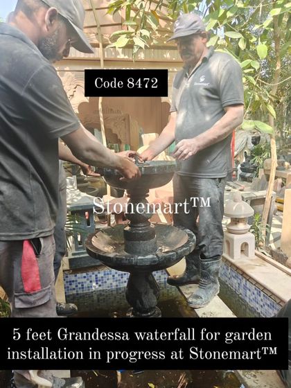 Another view of the Grandessa waterfall installation. This 5-foot fountain is a central feature for any large outdoor garden.