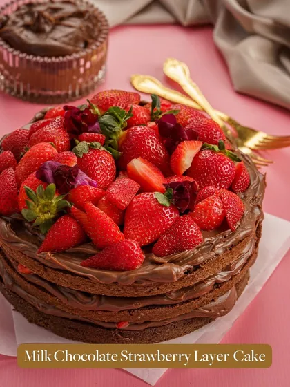 Another view of the Milk Chocolate Strawberry Layer Cake, a true crowd-pleaser from my seasonal menu.
