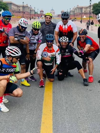 Our cycling gang taking over the iconic roads of Delhi. This group shot at India Gate captures the spirit of our Saturday morning rides, exploring the city's landmarks on two wheels.