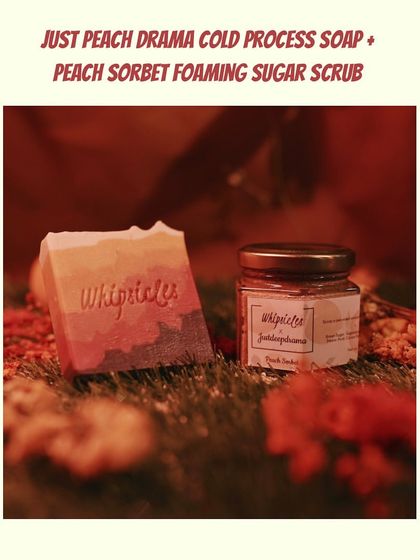 A dynamic duo from our peach collection, the Just Peach Drama soap and the Peach Sorbet scrub make a perfect gift set.