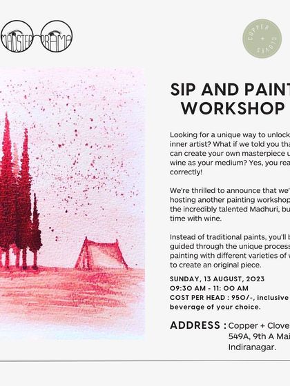 This month, we are trading sepia tones for reds and purples by painting with wine! This flyer is for a session where we explore this natural and sustainable medium to create unique art.