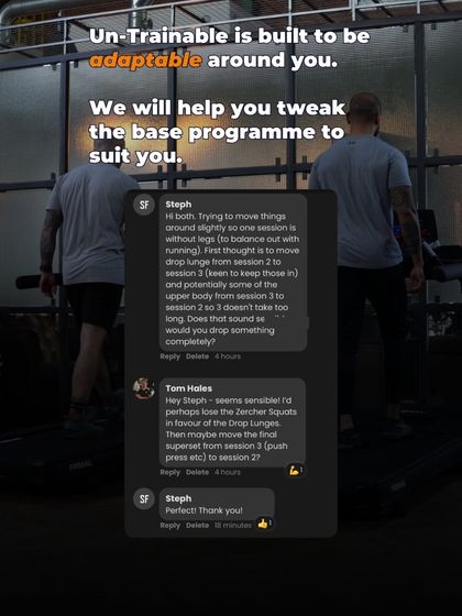 The Un-Trainable program is built to be adaptable around you. This screenshot shows how we help a client tweak the base program to fit their schedule and specific needs.