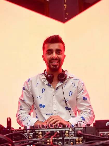 A happy, relaxed shot of me behind the decks. This is my happy place.