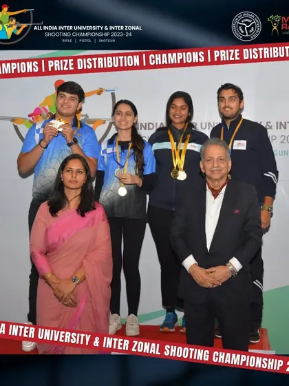 The winners of the Trap Mixed Team event at the All India Inter University Championship. Our teams secured both the gold and silver medals in this category.