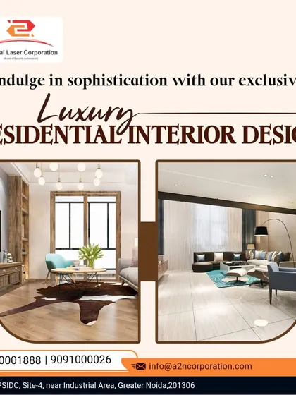 A collage presenting two distinct luxury residential interiors. One space features a bright, open living area with a cowhide rug, while the other showcases a more intimate setting with a dark accent wall and modern furniture.