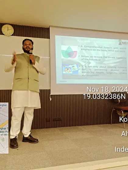 Explaining the core concepts of Ayurveda during my lecture at ITM Business School. My goal is to make this profound science accessible to everyone.