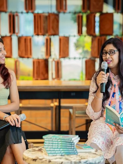 A close up of author Divya G Prasad during her book reading, showcasing the intimate and personal nature of our author sessions.