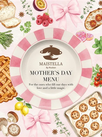 The cover of our Mother's Day menu, designed to feel as warm and special as the food inside.