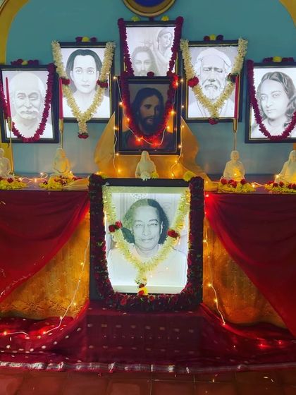 Another view of our Christmas altar, showing the beautiful arrangement of lights and flowers. Creating a beautiful space is an act of devotion in itself, helping to uplift the consciousness of all who enter.