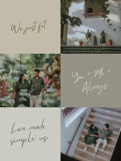 "We just fit." A mood board of their love story at the resort, combining beautiful portraits with romantic phrases that capture their connection.