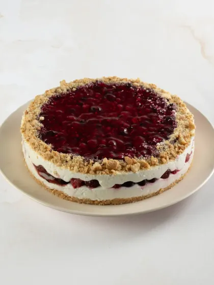 This is our Lite Mixed Berry Cheesecake. It has a delicious berry compote topping and is perfect for when fresh berries are not in season.