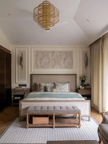 Our 'Villa Tranquility' master bedroom, featured for its refined design that merges contemporary architecture with nature. The space was crafted to be a serene retreat, balancing individual tastes with a shared appreciation for luxurious living.