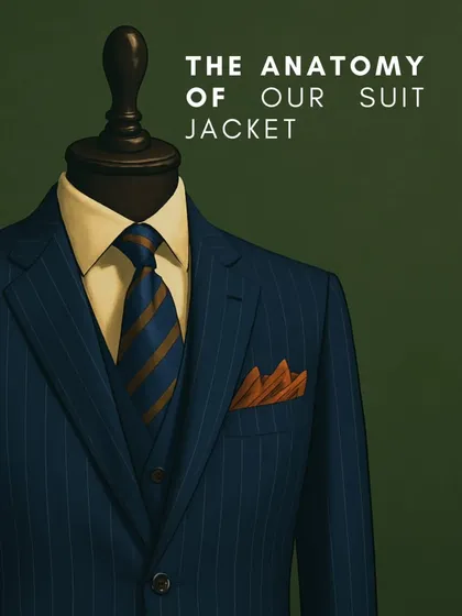 An educational graphic detailing the key components of our suit jackets. Understanding the anatomy of a suit is the first step toward appreciating true bespoke quality.