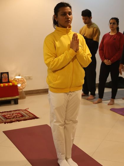 The prayer pose, or Pranamasana, is the first and last position of Surya Namaskar, bringing the practitioner to a state of reverence and calm.