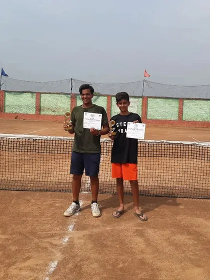 Shaurya Sharma and his opponent after the finals of the Under-16 singles tournament in Sonepat, where he secured the Runner-Up position.