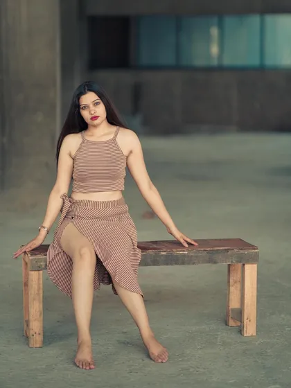A minimal and chic two-piece set. The bare, industrial location provides a great contrast to the soft, feminine outfit.