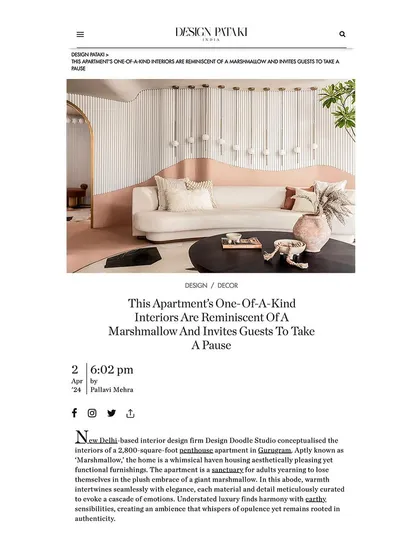 The cover page of our feature in Design Pataki, calling the "Marshmallow" penthouse a one-of-a-kind interior that invites guests to take a pause.