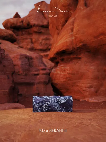 A teaser for my collaboration with Serafini, featuring a piece of deep purple marble set against a dramatic red rock landscape. This image captures the essence of our collaboration: bold, raw, and beautiful.