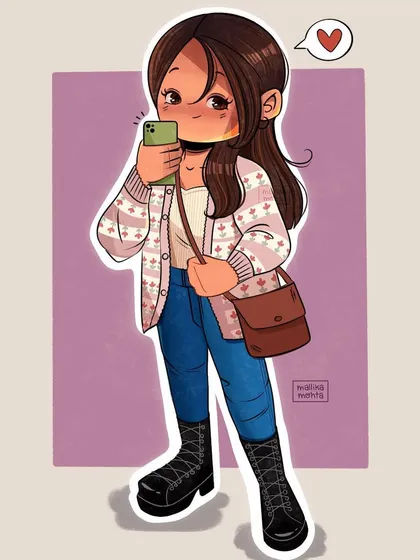 The same 'picnic sweater' illustration, but rendered without line art. I often create different versions to see which style best fits the character's vibe, offering clients stylistic options.