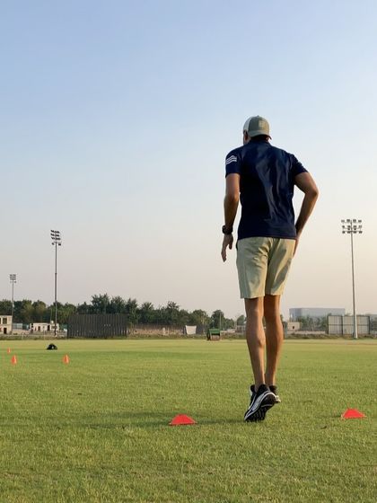 Another angle of a bounding drill, showing the powerful push-off and leg drive required to generate forward momentum.