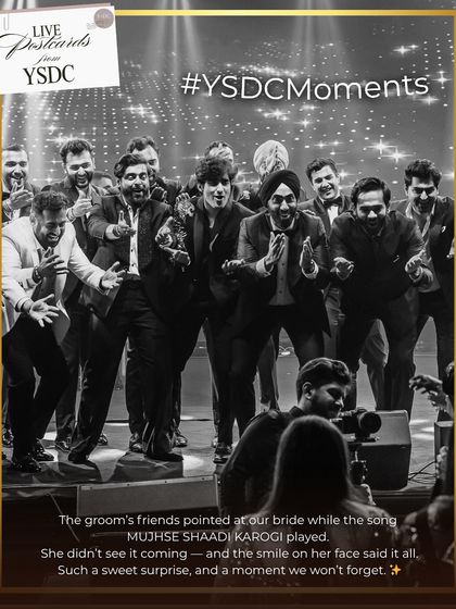 A sweet, unscripted moment where the groom's friends surprised the bride during their performance. It's these genuine, heartfelt moments that we'll never forget.