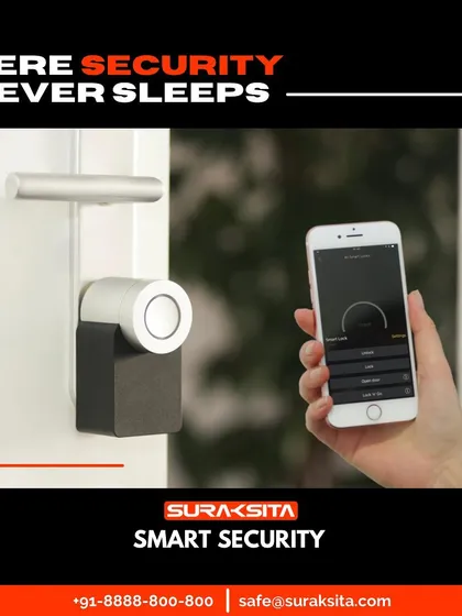 Gain complete control over your property's access with our smart lock solutions. Here, a user operates a high-tech biometric lock via a smartphone app, demonstrating the convenience and advanced security we bring to modern homes and offices.