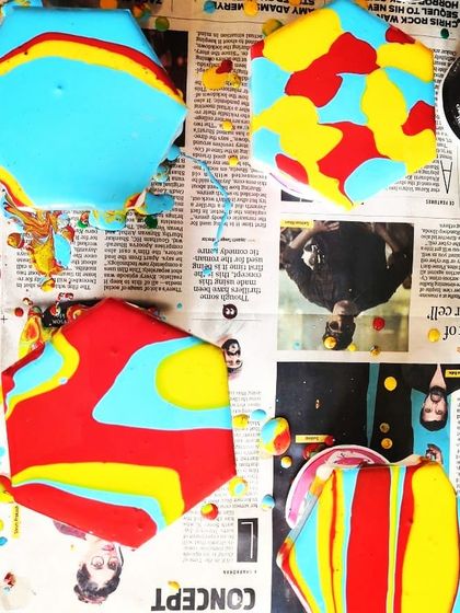 Experimenting with fluid art on smaller surfaces like these hexagonal coasters. It's a great activity for events, as guests can create functional art for their homes.