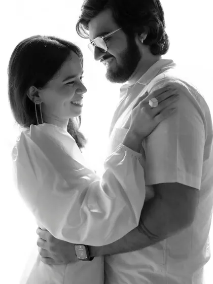 Laughter and love. This candid moment from a pre-wedding session is full of genuine happiness. My goal is to make couples feel comfortable enough to just be themselves, allowing me to capture their true dynamic.
