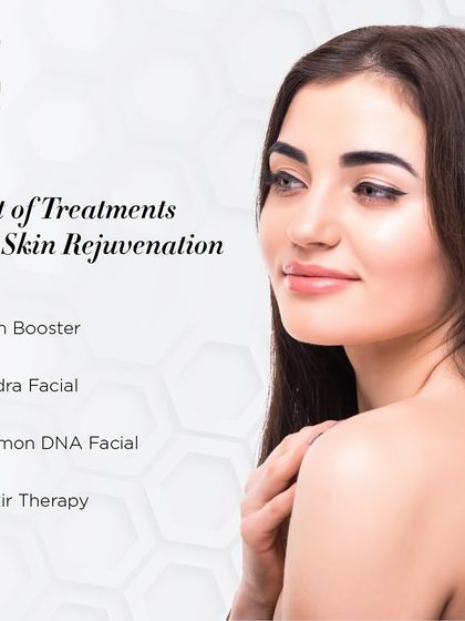 This graphic lists some of my top treatments for overall skin rejuvenation. Skin boosters, HydraFacials, and Elixir Therapy are all designed to give you a healthy, youthful glow.