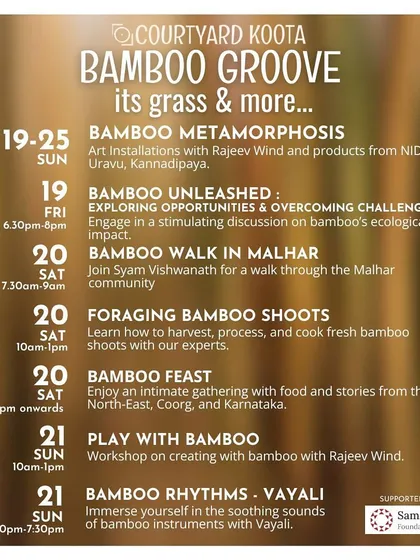 The detailed schedule for our 'Bamboo Groove' festival. The weekend included everything from art installations and foraging walks to a bamboo feast and a workshop on creating with bamboo.