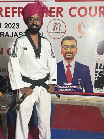 In my Dobok (uniform) at the National Referee Course in Rajasthan. I am grateful to the Taekwondo Federation of India for the opportunity to serve as an Educator and Examiner.